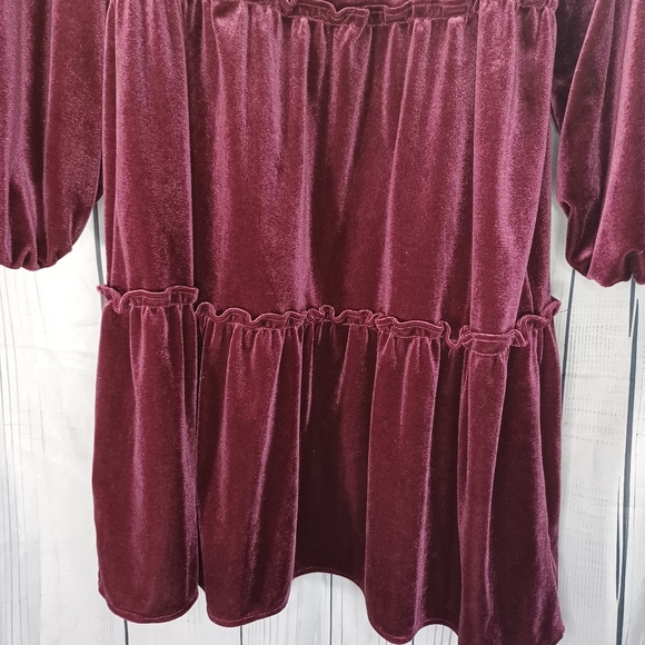 Betsey Johnson V-neck Mini Velvet Long Sleeve Dress in Burgundy - Picture 10 of 13